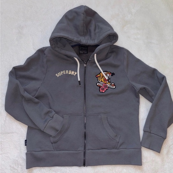 Superdry wall of death rebel rider embellished women’s hoodie sz 16 - Picture 5 of 14